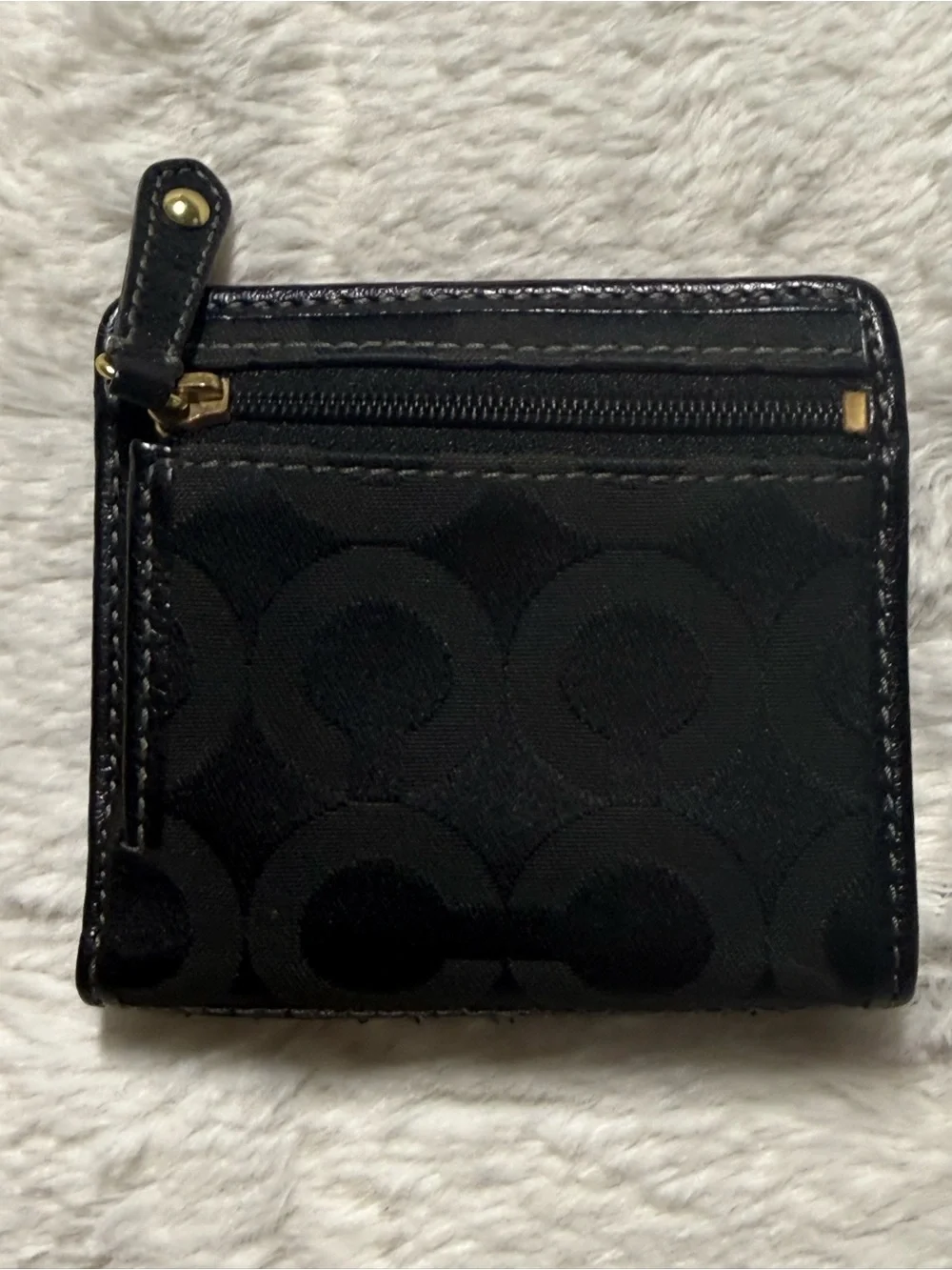 Coach Signature C Black Snap/Zip Card/Coin Wallet w/ Gold Logo